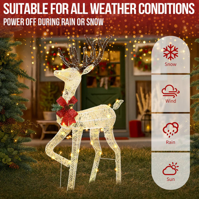 1.2M Lighted Reindeer Christmas Decorations, Pre-lit Holiday Decor with 90 Warm White LED Lights for Xmas Outdoor Indoor Decor Lighted Holiday Displays, White