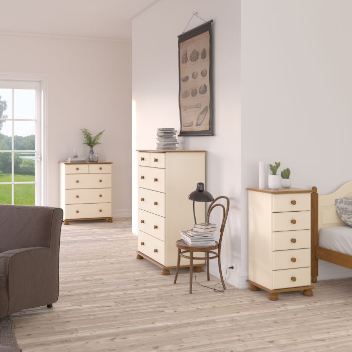 Richmond 5 Drawer Narrow Chest Cream & Pine Furniture To Go Ltd