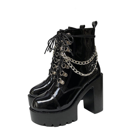 Patent leather platform block heel Martin boots
