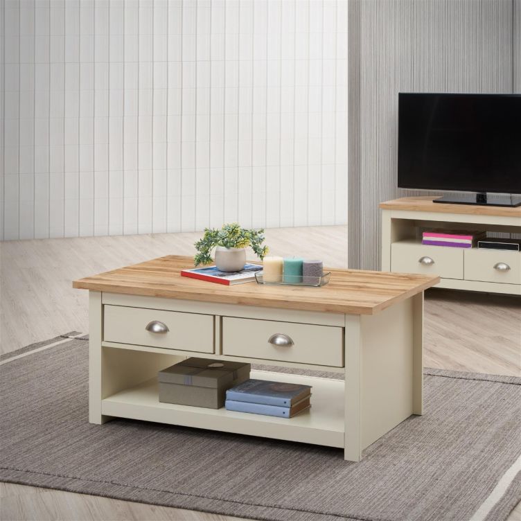 Lisbon Living 3 Piece Set (TV Unit  1 Door 1 Shelf, 3 Doors & 2 Drawer Sideboard, 2 Drawer Coffee Table) Cream