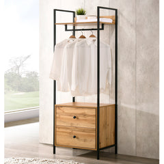 Zahra Open Wardrobe with 2 Drawers In Oak Effect With Metal Frame