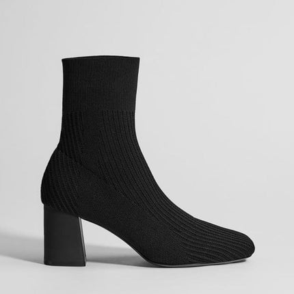 Square Toe All-Match High-Heel Knitted Stretch Sock Boots