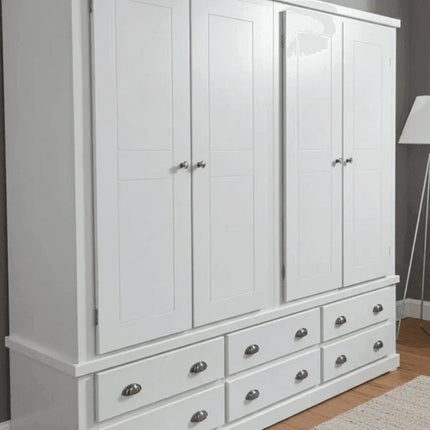 Pine Wooden Wardrobe 6 Drawers 4 Doors – Solid FSC-Certified Wood, Available in White, Grey & Dark Grey
