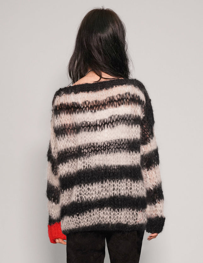 "PISTOLS" Mohair Hand Knit Sweater - White & Black