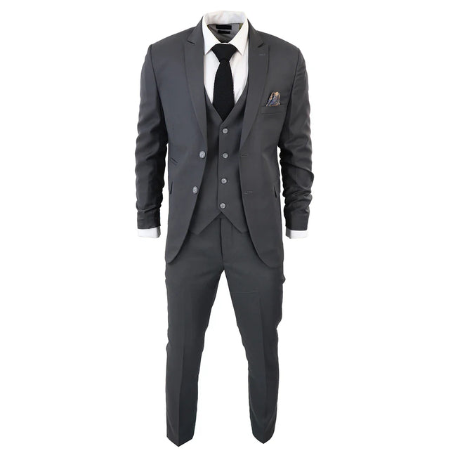 IM1 Men's Classic Plain Charcoal 3 Piece Suit
