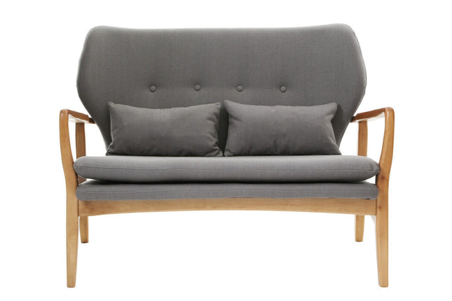 2 Seater Grey Sofa with Birchwood Frame, Stockholm