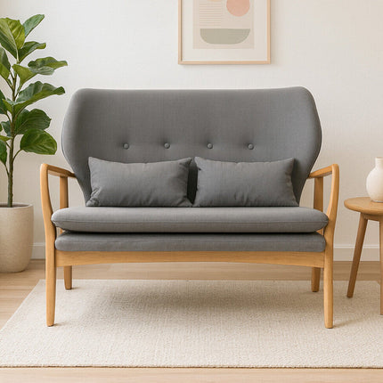 2 Seater Grey Sofa with Birchwood Frame, Stockholm