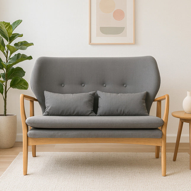 2 Seater Grey Sofa with Birchwood Frame, Stockholm