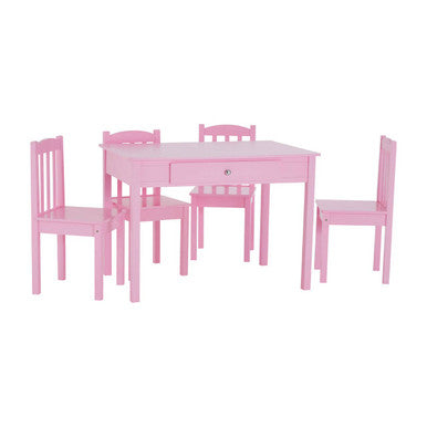 Kids Pink Wooden Table and 4 Chairs Set, Kid's Storage and Dining