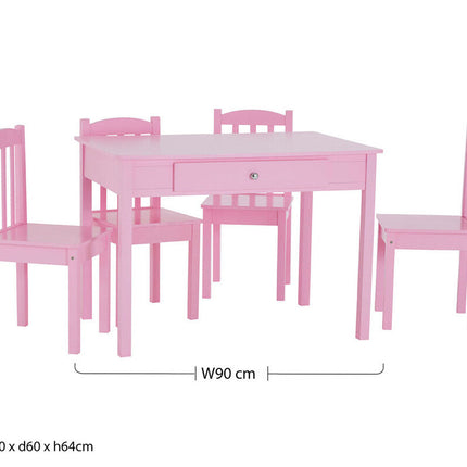 Kids Pink Wooden Table and 4 Chairs Set, Kid's Storage and Dining