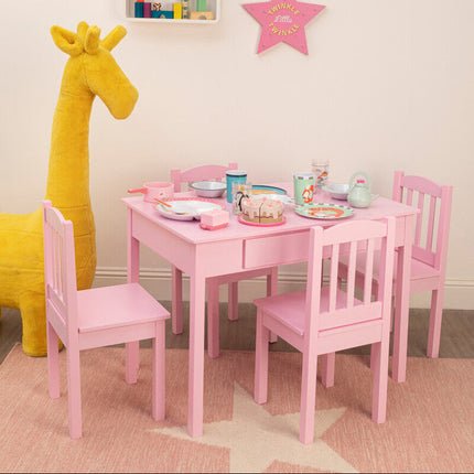 Kids Pink Wooden Table and 4 Chairs Set, Kid's Storage and Dining