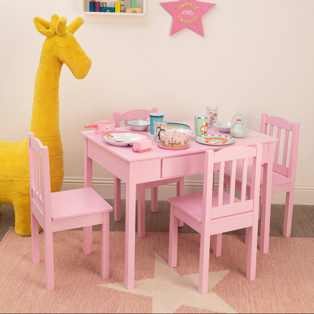 Kids Pink Wooden Table and 4 Chairs Set, Kid's Storage and Dining