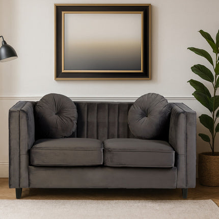 2 Seater Grey Velvet Sofa, Farah
