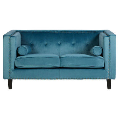 2 Seater Teal Blue Velvet Sofa, Felisa