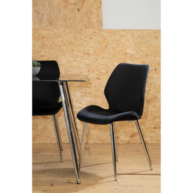 Black Tempered Glass Top and Silver Frame Dining Table with 6 Chairs Set, Wimslow