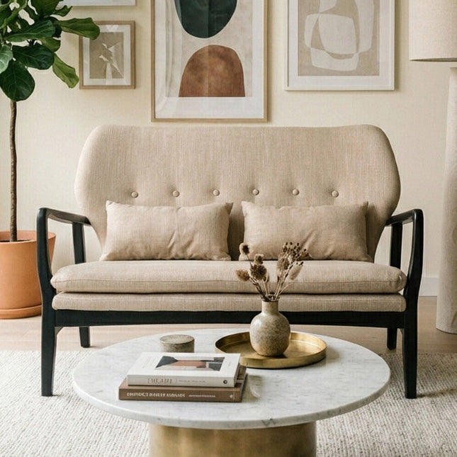 2 Seater Beige Sofa with Black Wood Frame, Stockholm