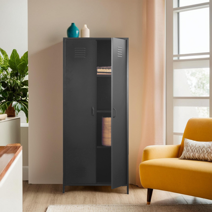 Academy Black Two Door Locker Style Wardrobe
