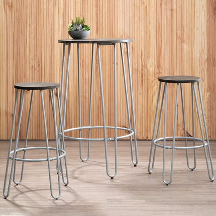 District 3 Piece Elm Wood Bar Table And Stool Set