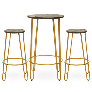 District 3 Piece Gold Finish Bar Table Stool Set