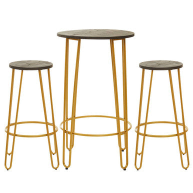 District 3 Piece Gold Finish Bar Table Stool Set