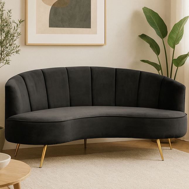 3 Seater Black Velvet Sofa, Hasna