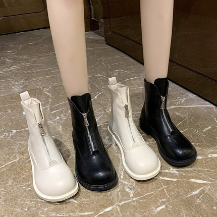 British style front zipper high heel ankle boots