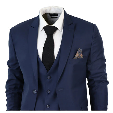 IM1 Men's Classic Plain Navy 3 Piece Suit
