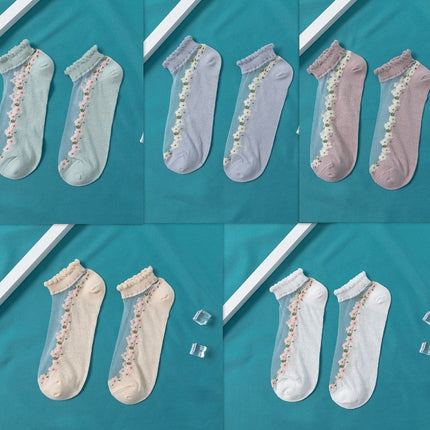 Women's Thin Spun Glass Lace Crystal Boat Socks