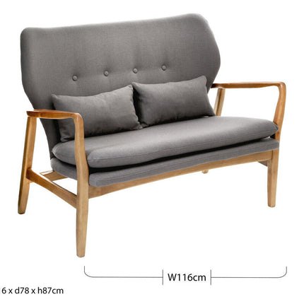 2 Seater Grey Sofa with Birchwood Frame, Stockholm