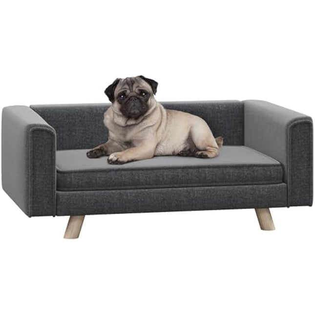 PawHut Dog Sofa Bed, Elevated Dog Couch for Medium and Small Dogs, with Soft Cushion, Removable and Washable Cover, Grey