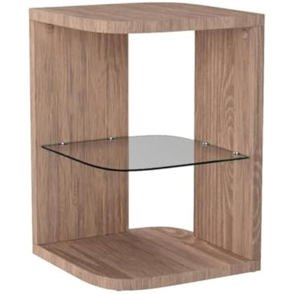GOLDFAN Glass Wood Side Table End Table Small Coffee Table Lamp Sofa Bedside Table with Storage for Living Room/Bed Room, Oak Finish