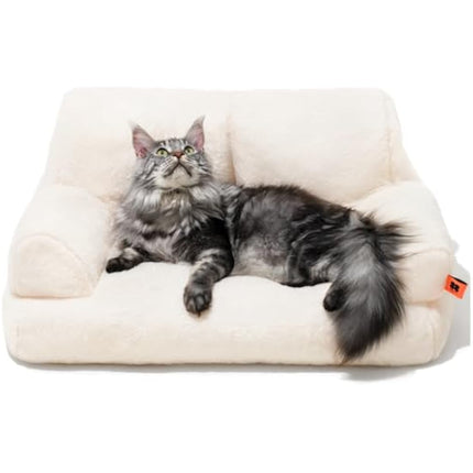 MEWOOFUN Stylish Cat Bed for Indoor Cars Large - Fluffy and Soft Cat Sofa Bed Small Dog Sofa Bed for Dogs and Cats - 66x48cm Cute Cat Bed Couch with Non-slip Bottom, White