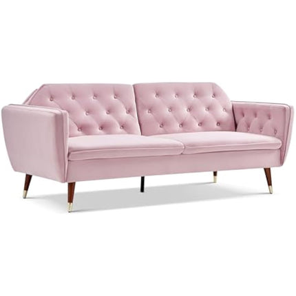 Bravich 'Victoria' 3 Triple Seater Velvet Fabric Sofa Bed- Rose Click Clack Mechanism Sofa Bed With Gold Accent Legs. Living Room Furniture For Adult Guest Bed. Comfy Living Settee Couch Futon