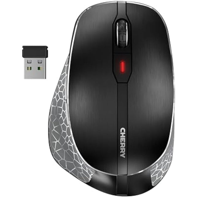 CHERRY MW 8C ERGO, Wireless Mouse with Ergonomic Thumb Rest for Right-Handers, Bluetooth or 2.4 GHz RF Connection, Rechargeable, Black