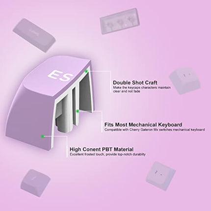 dagaladoo XVX 189-Key Double Shot PBT Keycaps, XVX Profile for Cherry/Gateron MX Switches, 60%/65%/75%/100% Mechanical Keyboards, White/Purple