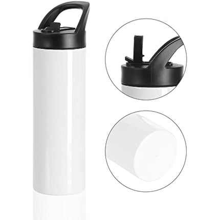 PYD Life Sublimation Tumblers Blanks Cups Water Bottle White 20 OZ Skinny Straight Sports Bottles Mugs with Portable Sippy Up Lid with Straw,for Tumbler Heat Press 4 Pack