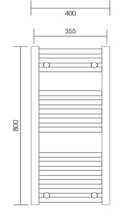 Greened House Milano Black Heated Towel Rail 400mm W x 800mm H Straight Central Heating Towel Radiator