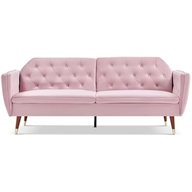 Bravich 'Victoria' 3 Triple Seater Velvet Fabric Sofa Bed- Rose Click Clack Mechanism Sofa Bed With Gold Accent Legs. Living Room Furniture For Adult Guest Bed. Comfy Living Settee Couch Futon