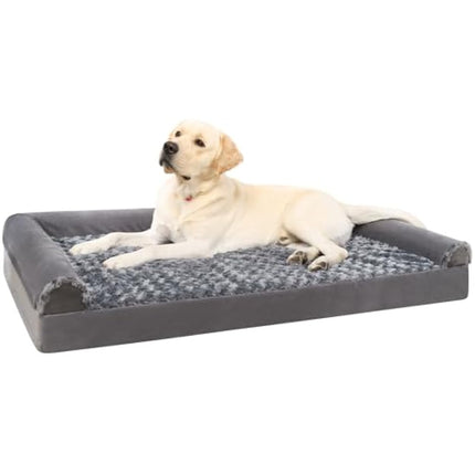 KSIIA Large Dog Bed, Orthopedic Dog Sofa Beds Couch with Removable Washable Cover, Waterproof Pet Sofa with U-Shape Bolster, Grey 88.9x55.88x16cm