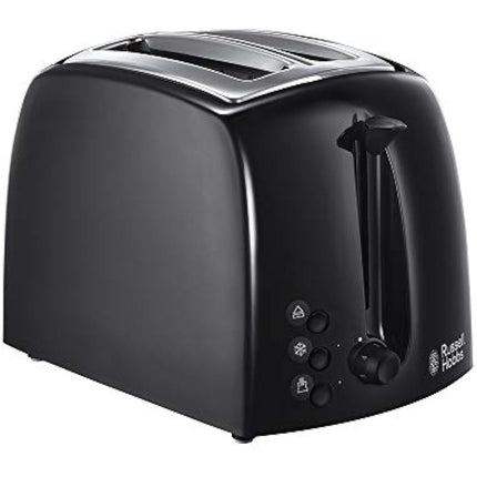 Russell Hobbs Textures 2 Slice Toaster (Extra Wide Slots, 6 Browning levels, Frozen, cancel & reheat function with indicator lights, Removable crumb tray, 850W, Black matt & high gloss finish) 21641
