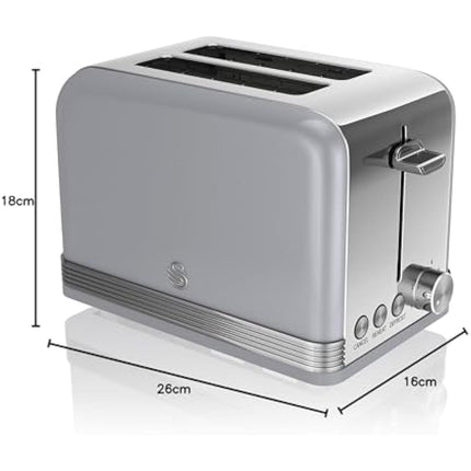 Swan ST19010GRN Retro 2-Slice Toaster with Defost/Reheat/Cancel Functions, Cord Storage, 815W, Retro Grey