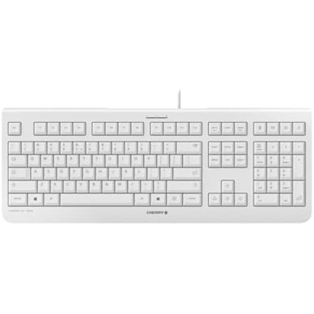 CHERRY KC 1000, Wired Keyboard, EU Layout (QWERTY), Plug & Play via USB Port, Flat Design, Whisper-Quiet Keystrokes, White-Grey