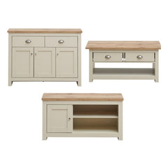 Lisbon Living 3 Piece Set (TV Unit  1 Door 1 Shelf, 3 Doors & 2 Drawer Sideboard, 2 Drawer Coffee Table) Cream