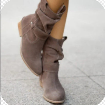 Ins Pointed Toe Mid-calf Boots Fashion Suede Zipper Western Boot Winter Shoes For Women