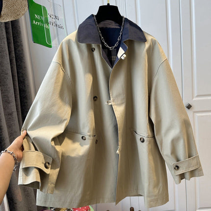 British Style Contrast Color Trench Coat For Women