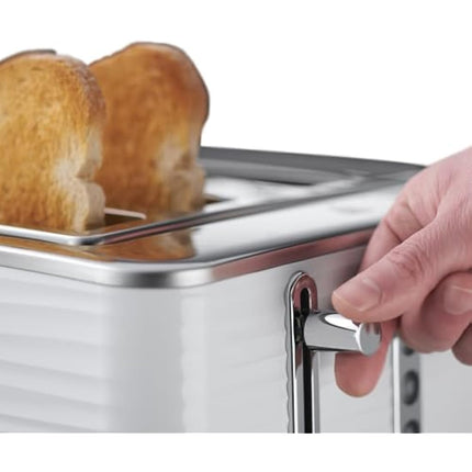 Russell Hobbs Inspire 4 Slice Toaster (Extra wide slots, High lift feature, 6 Browning levels, Frozen/Cancel/Reheat function with Blue LED illumination, 1800W, White textured high gloss) 24380