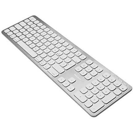 Macally BTWKEYMB-UK, extended Quick-Switch Bluetooth wireless keyboard for Mac, PC, iOS and Android, number pad, UK QWERTY layout, aluminium design
