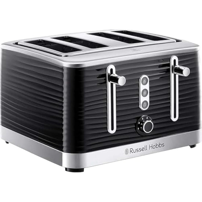 Russell Hobbs Inspire 4 Slice Toaster (Extra wide slots, High lift feature, 6 Browning levels, Frozen/Cancel/Reheat function with Blue LED illumination, 1800W, Black textured high gloss) 24381