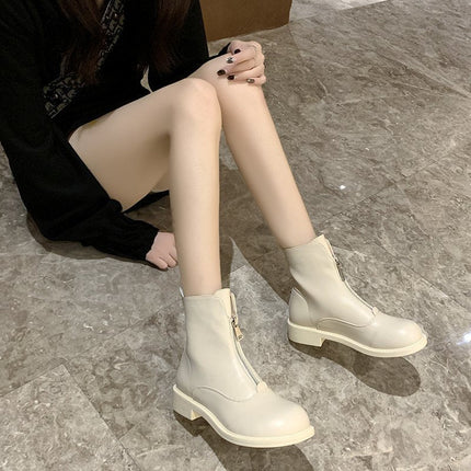 British style front zipper high heel ankle boots