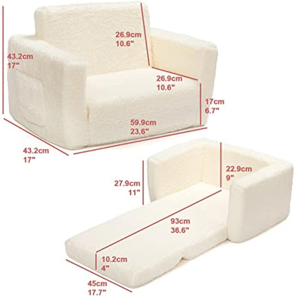 BEJOY Kids Sofa Bed 2-in-1 Flip Out Cuddly Sherpa Toddler Couch Convertible Chair to Lounger Children Sofa Bed Children's Day and Birthday Gift for Girls Boys, White